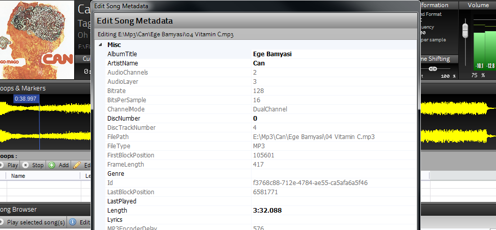 MPfm Edit Metadata window